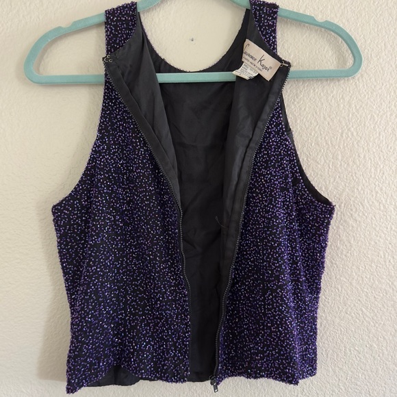 Vintage Laurence Kazar Sleeveless Zipper Purple Bead Silk Tank Top Size Large - Picture 8 of 8
